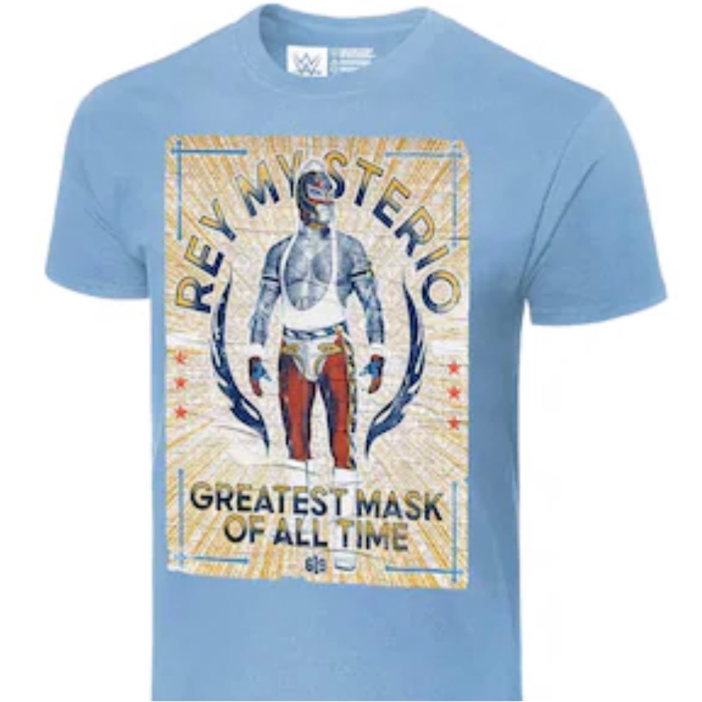 Authentic WWE Rey Mysterio youth medium kids t shirt. Never worn blue